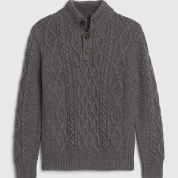 EUC Gap kids boys’ gray mock turtleneck cable knit sweater Sherpa lined collar L - Picture 2 of 7